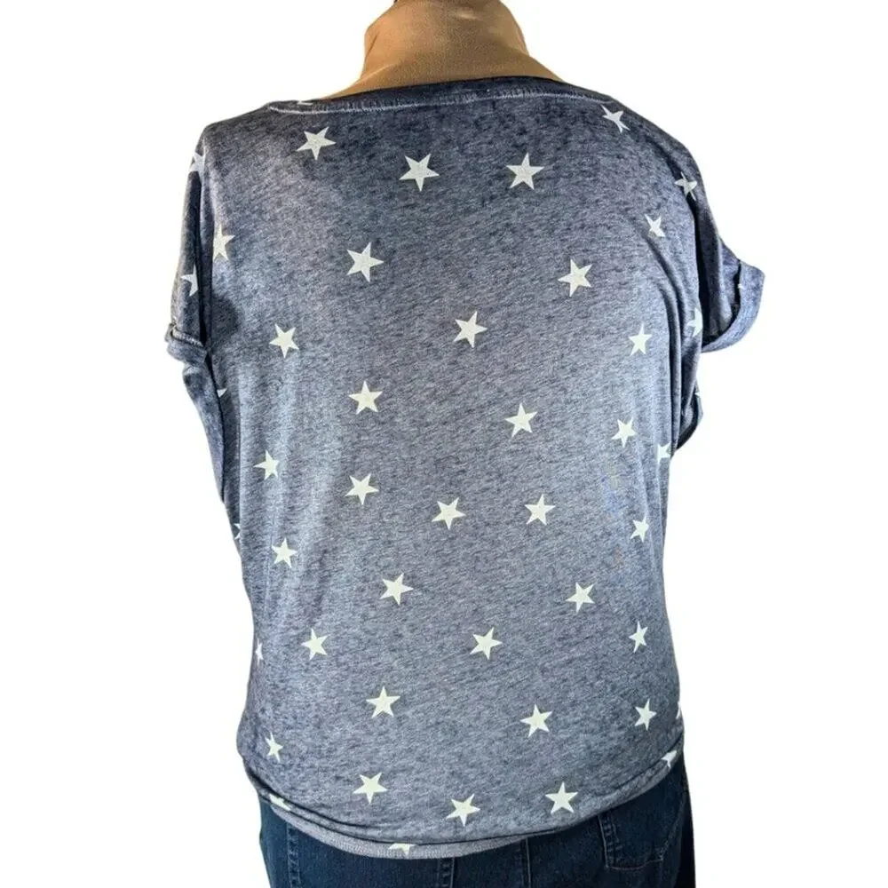 Lucky Brand Women's Large Blue Grey Soft Star Short Sleeve T-Shirt